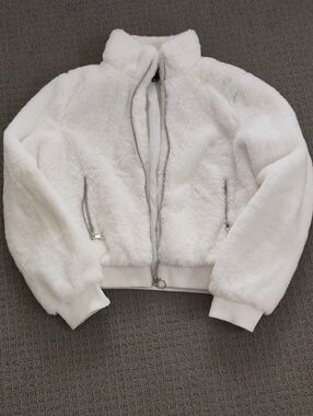 Ambiance White Faux Fur Teddy Bomber Jacket